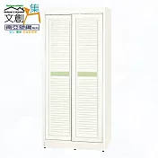【文創集】南亞塑鋼 桑卡多彩百葉3尺雙推門雙吊衣桿高塑鋼衣櫃(七色可選) 淺綠雙色