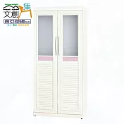 【文創集】南亞塑鋼 桑卡多彩百葉3尺雙開門雙吊衣桿高塑鋼衣櫃組合(七色可選) 粉紅雙色