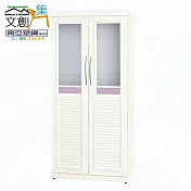 【文創集】南亞塑鋼 桑卡多彩百葉3尺雙開門雙吊衣桿高塑鋼衣櫃組合(七色可選) 淺紫雙色