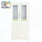 【文創集】南亞塑鋼 桑卡多彩百葉3尺雙開門雙吊衣桿高塑鋼衣櫃組合(七色可選) 淺綠雙色