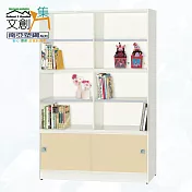 【文創集】南亞塑鋼 桑尼多彩3.9尺雙推門&玻璃推門高書櫃(七色可選) 米黃雙色