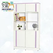 【文創集】南亞塑鋼 康特多彩3.1尺上下雙層四推門中空高塑鋼書櫃(六色可選) 淺紫雙色