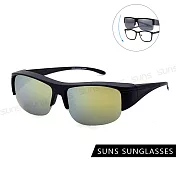 【SUNS】半框式太陽眼鏡 超輕量 抗UV400 可套近視眼/可單戴 PC防爆鏡片 黑框黃水銀