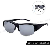 【SUNS】半框式太陽眼鏡 超輕量 抗UV400 可套近視眼/可單戴 PC防爆鏡片 黑框白水銀