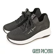 【GREEN PHOENIX】女 休閒鞋 顯瘦 彈力 襪套式 綁帶 厚底 EU38 黑色