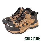 【GREEN PHOENIX】男 登山鞋 運動鞋 休閒鞋 防潑水 透氣 網布 反光 拼接 半高筒 EU40 咖啡色