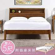 《Homelike》瑪奇附插座床架組-雙人5尺(二色) 實木床架 雙人床 5尺床- 胡桃色