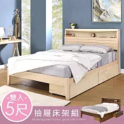 《Homelike》瑪奇附插座抽屜床架組-雙人5尺(二色) 實木床架 雙人床 5尺床- 胡桃色