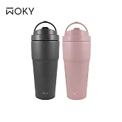 (2入組)【WOKY 沃廚】手提激凍輕芯鈦瓷易潔層保溫杯750ml 黛粉+灰墨