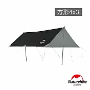 Naturehike 硬山210D防水遮陽黑膠銀膠雙面天幕 附帳桿 方形4X3 TM006 黑色