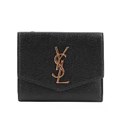 YSL UPTOWN 金字壓紋小牛皮暗釦短夾 (黑色)