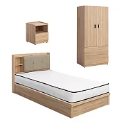 IDEA-MIT寢室傢俱單人加大五件組(含獨立筒床墊) 暖棕原木