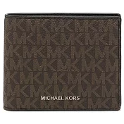 MICHAEL KORS 滿版LOGO皮革短夾-麻棕色