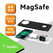 【Belkin】Magsafe 平板式三合一無線充電座 白色