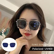 韓版寶麗來偏光太陽眼鏡 時尚方框墨鏡 輕量金屬 男女適用 抗UV400 防眩光 金框灰片