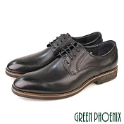 【GREEN PHOENIX】男 紳士皮鞋 商務皮鞋 輕量 素面 雕花 小牛皮 全真皮 綁帶 EU39 黑色
