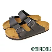 【GREEN PHOENIX】男 拖鞋 二字 雙皮帶釦 平底 臺灣製 EU40 黑色
