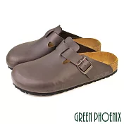 【GREEN PHOENIX】男 穆勒鞋 半拖鞋 懶人拖鞋 包頭拖鞋 皮帶釦 台灣製 EU40 咖啡色