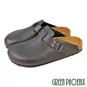 【GREEN PHOENIX】男 穆勒鞋 半拖鞋 懶人拖鞋 包頭拖鞋 皮帶釦 台灣製 EU41 黑色