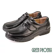 【GREEN PHOENIX】男 商務皮鞋 休閒皮鞋 學生鞋 皮鞋 素面 全真皮 沾黏式 厚底 EU39 黑色