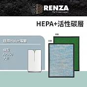 RENZA 適用 Haier海爾 大H AP450 可替換AP450F-01 02 03 HEPA除臭活性碳 二合一濾網
