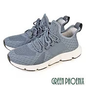 【GREEN PHOENIX】男 運動鞋 休閒鞋 素面 飛線編織 輔助鞋帶 直套式 輕量 EU42 藍色