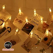 摩達客-LED20燈夾子燈造型電池燈+USB兩用充電 -暖白光/夾子造型款