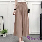 【Decoy】百摺雪紡*彈性輕薄寬鬆八分褲裙寬褲 卡其