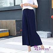 【Decoy】百摺雪紡*彈性輕薄寬鬆八分褲裙寬褲 深藍