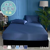 義大利La Belle《簡約純色》雙人天絲床包枕套組-深藍