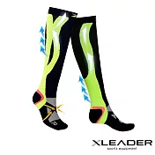 【LEADER】加強漸進式運動長筒壓縮襪 腿套壓力襪 一雙入 黑綠 S
