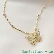 Wanderlust+Co 澳洲品牌 水晶蝴蝶項鍊 彩鑽金色項鍊 Butterfly Rainbow