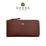【CROSS】台灣總經銷 限量1折 頂級小牛皮荔枝紋L形拉鍊長夾 卡瑞莎系列 全新專櫃展示品 (酒紅色 贈禮盒提袋)