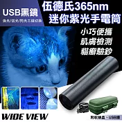 【WIDE VIEW】USB伍德氏365nm黑鏡紫光迷你手電筒(YX-D02UV) 黑色
