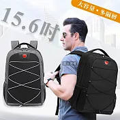 15.6吋 休閒商務旅遊必備 多隔層好收納 外接USB 3D透氣層+表面防潑水後背包 電腦包 紳士灰