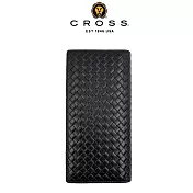 【CROSS】台灣總經銷 限量1折 頂級小牛皮編織紋22卡1零錢袋長夾 阿梅爾系列 全新專櫃展示品 (黑色 贈禮盒提袋)