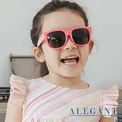 【ALEGANT】童趣生活蜜蘋粉兒童專用輕量彈性太陽眼鏡/UV400方框偏光墨鏡