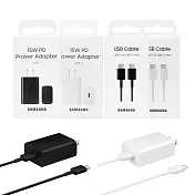 SAMSUNG 原廠 15W快充旅充組1m - 盒裝 (含充電器T1510+3A 雙Type C線DA705)  白色