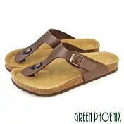 【GREEN PHOENIX】男 拖鞋 皮帶釦 夾腳 平底 臺灣製 EU40 咖啡色