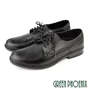 【GREEN PHOENIX】男 商務皮鞋 學生鞋 雨鞋 廚師鞋 素面 綁帶 防水 台灣製 EU39 黑色