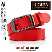 『本革職人』真皮-中性百搭針扣式復古仿舊皮帶 -正紅色