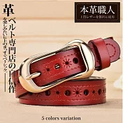 『本革職人』真皮-率性自我大人氣馬蹄造型針扣式皮帶 -紅色