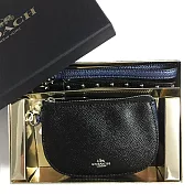 COACH 半月型輕巧手拿包＋２條手掛繩3件組禮盒組 黑／珠光藍