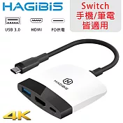 HAGiBiS海備思 Switch擴充器 4K UHD+USB3.0+PD 黑白配色