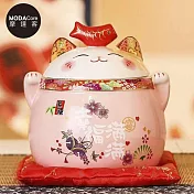 摩達客◉春節開運◉開運超招財貓密封罐糖果盒擺飾_四色可選(贈坐墊)/聚寶盆收納好物 粉