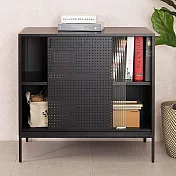 Homelike 喜家居鋼製滑門玻璃置物櫃-午夜黑(2240)