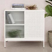 Homelike 喜家居鋼製滑門玻璃置物櫃-弦月白(2240)