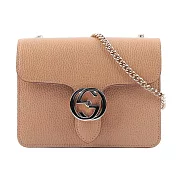 GUCCI 金屬雙G Logo荔枝皮革方形斜揹包 (裸粉色)