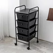 【H&R安室家】台製純黑色四層收納抽屜車G193