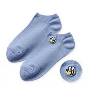 【ONEDER旺達棉品】韓系電繡船襪 柔棉刺繡襪 台灣製棉襪- 灰藍(蜜蜂) GK-E103